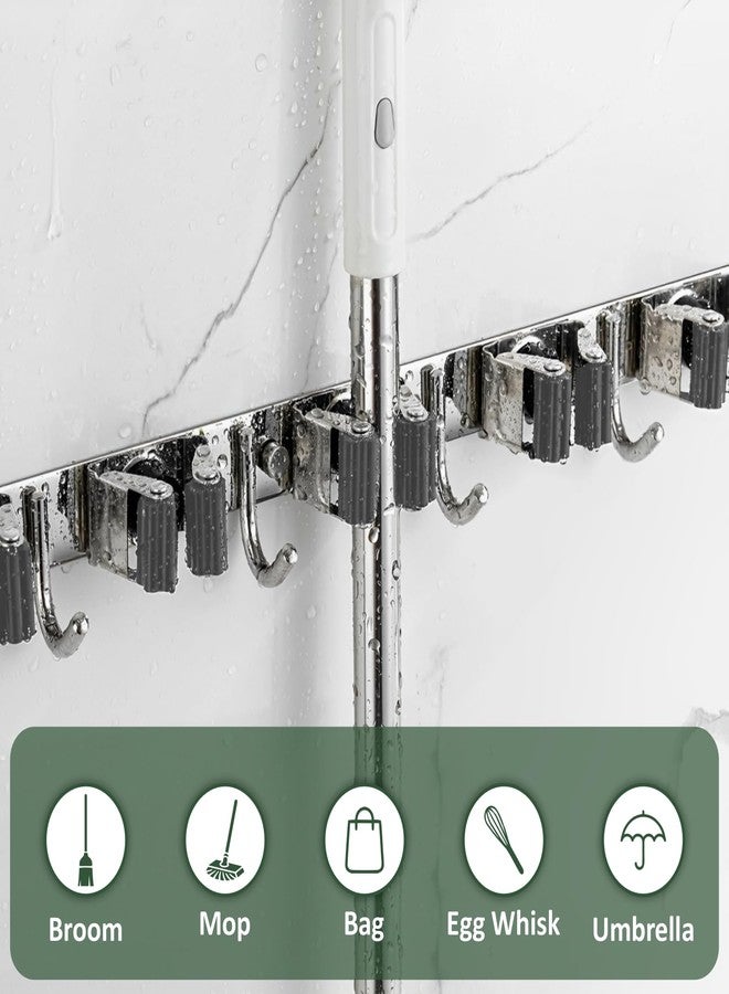 JD FRESH 1 Pcs Stainless Steel Mop and Broom Holder Wall Mount 5 Slot & 6 Hook Anti Slip Heavy Duty Waterproof Broom Hanger Stand Organizer Tool for Kitchen Home Garden Bathroom Garage (Silver) - Image 4